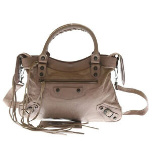 BALENCIAGA The Town Handbag Shoulder Bag Pink Leather Bronze Tan Hardware
